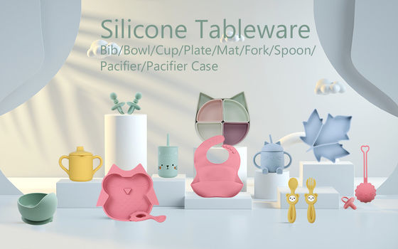 فروش عمده فروشی نوزاد Geschirr Led Weaning Silicone Bib کاسه قاشق کاسه بشقاب سیلیکونی سرویس غذاخوری کودک محصول ظروف غذاخوری
