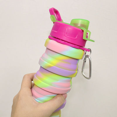 بطری آب سیلیکونی تاشو بدون BPA برای ورزش در فضای باز با ظرفیت 500 میلی لیتر