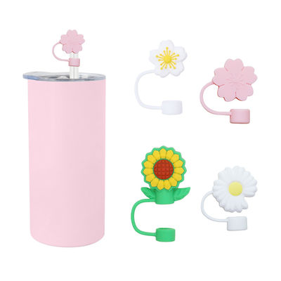 3D گل طراحی سیلیکون کاه سرپوش 100٪ Bpa رایگان غیر سمی و ایمن سیلیکون Toppers برای فنجان کاه