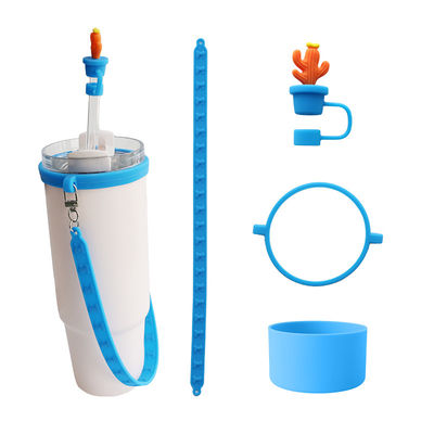 لوازم جانبی بطری سیلیکونی سفارشی برای بطری فنجان Tumblers هدیه از 4 سیلیکون کاه Toppers و بند سیلیکون