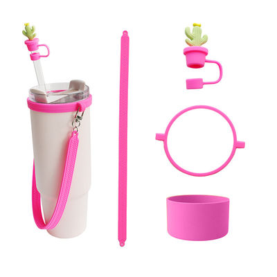 لوازم جانبی بطری سیلیکونی سفارشی برای بطری فنجان Tumblers هدیه از 4 سیلیکون کاه Toppers و بند سیلیکون